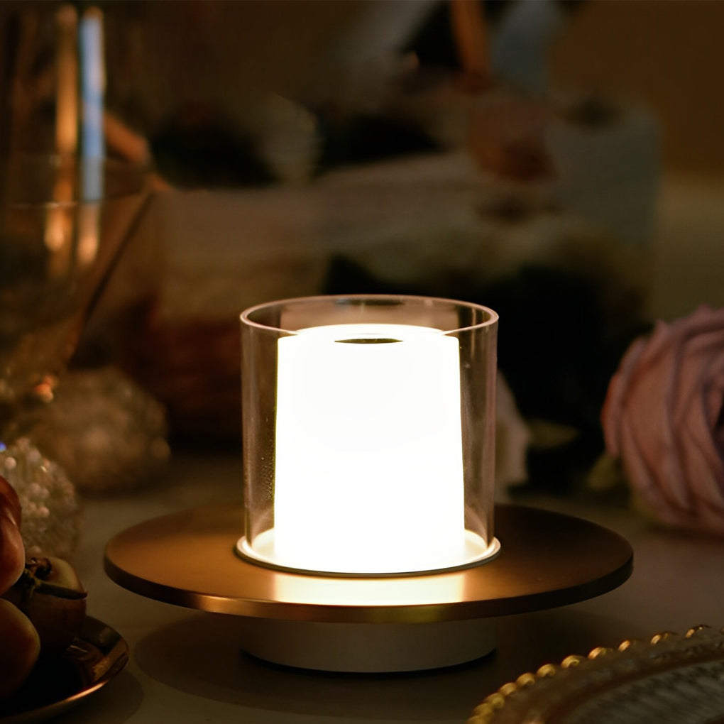 Modern Cordless Cylinder Candle Table Lamp With Dish Base