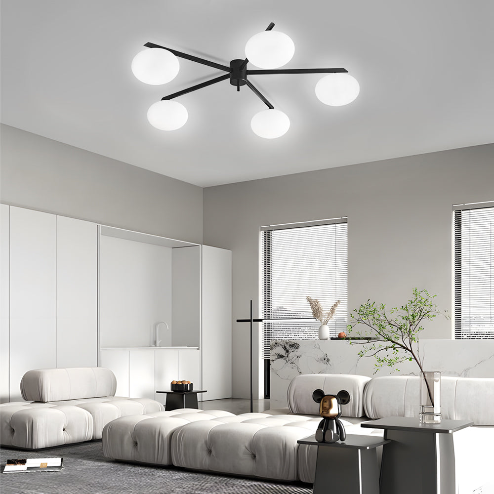 White Glass Bubble Black Semi Flush Ceiling Light