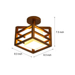 Square Walnut Wooden Frame 1 Light Semi Flush Mount Ceiling Light