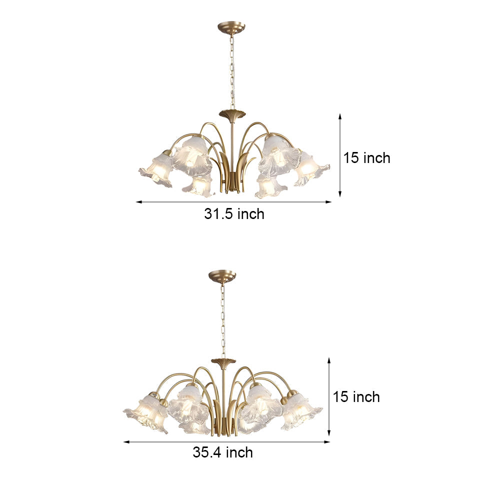 6 8 Light Glass Lily Chandelier French Pastoral Gold Fixture