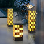Modern Black LED Bollard Light with Grid Design for Pathways and Gardens