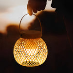 Rustic Portable Woven Bamboo Lantern Table Lamp With Handle