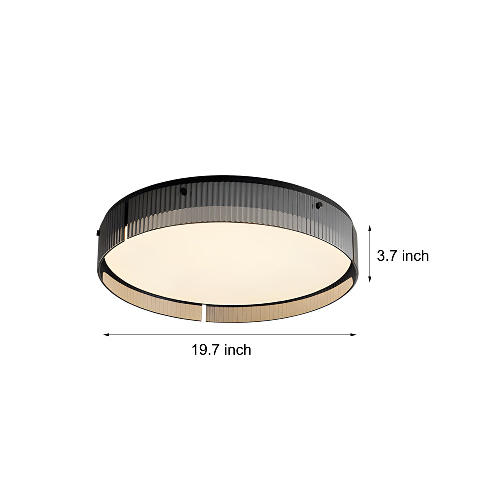 Round Ribbed Glass Led Flush Mount Ceiling Light