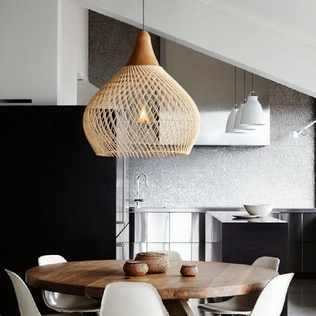 Vintage Rattan Woven Chandelier