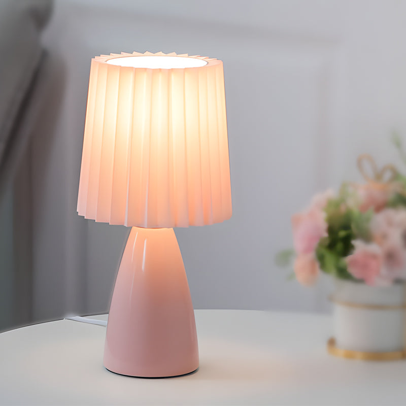 12 Inch Pleated Shade Glass Dimmable Table Lamp