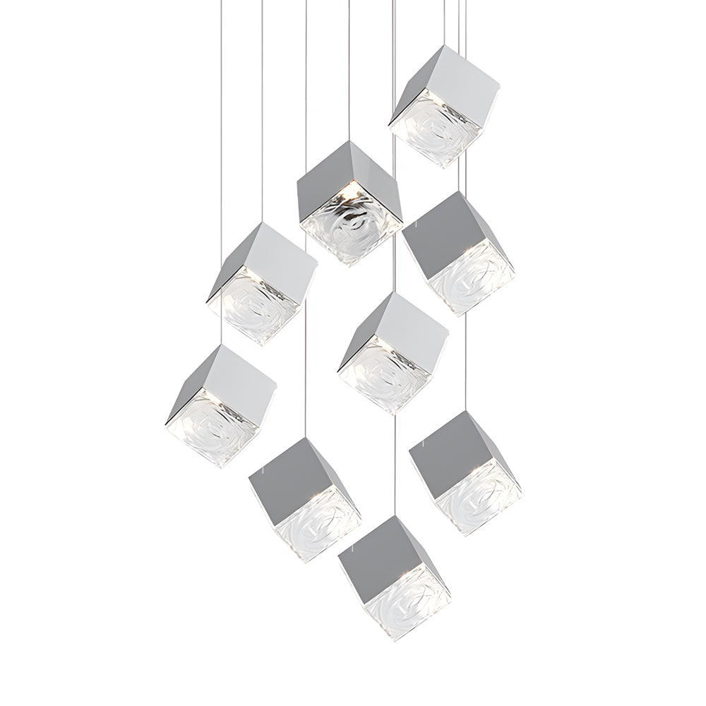 Glass Square Cube Stainless Steel Led Modern Spiral Long Chandelier