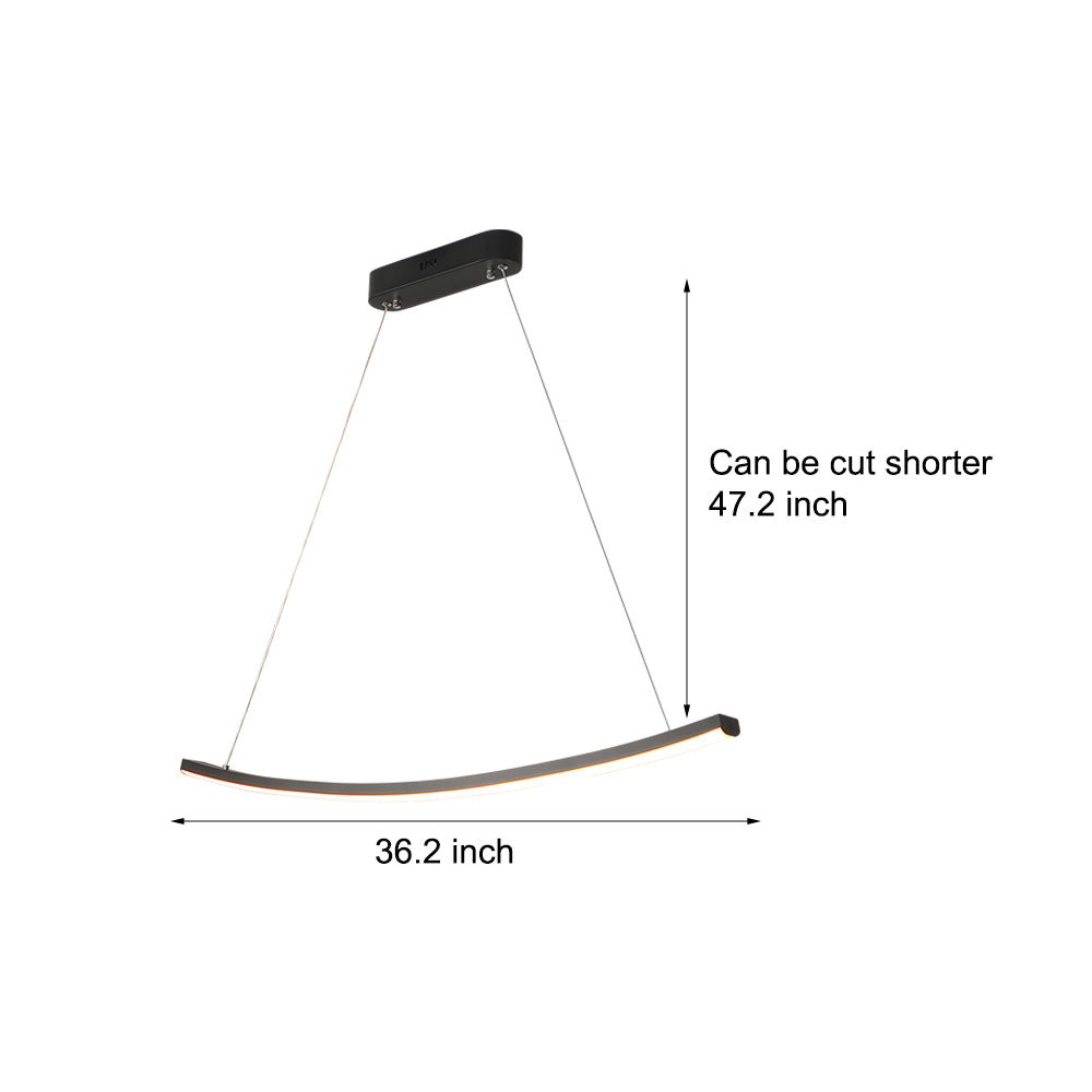 Modern Led Linear Arcing Pendant Lighting Matte Black Fixture For Dining Room Kitchen Island