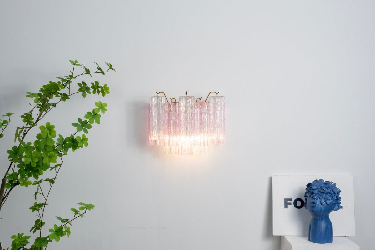 Eloria Glass Wall Sconce — Tiered Fluted Glass, Gold Frame