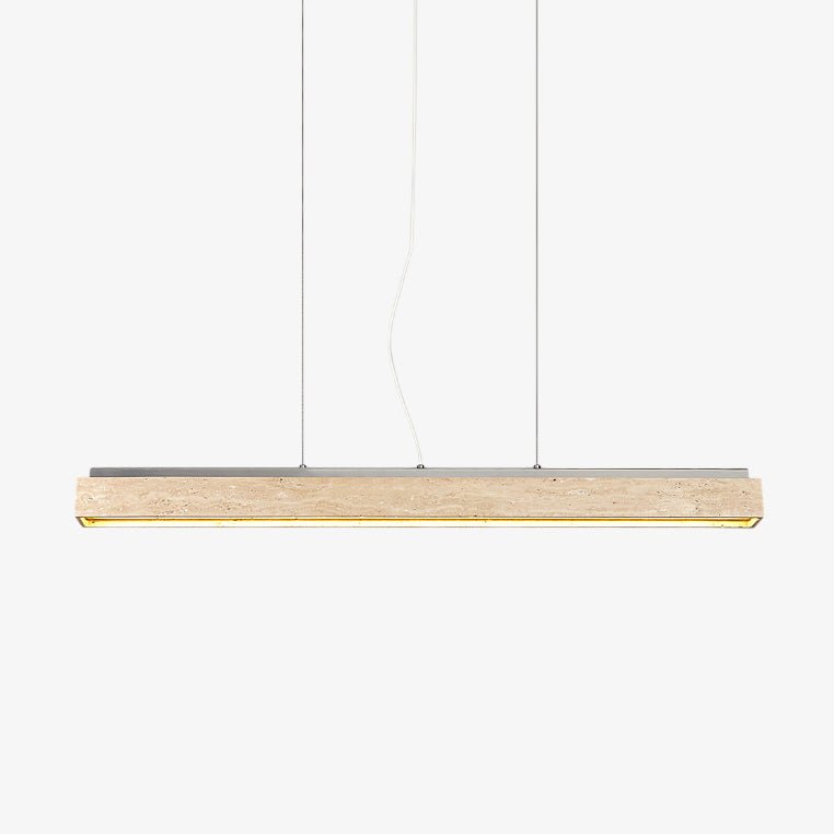 Linear Travertine Pendant Light – Modern Stone Suspension Lamp for Dining & Kitchen Island