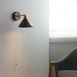 Rhett Wall Sconce with Pull Chain in Brass and Walnut