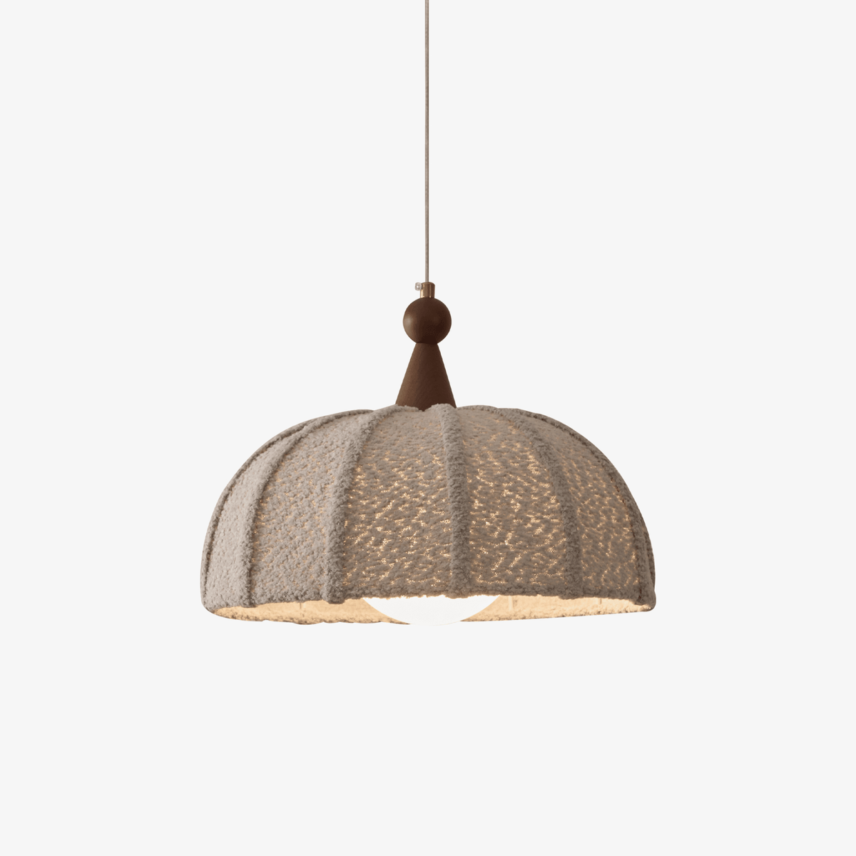 Boucle Harbor Pendant Light – Textured Dome with Walnut Accent
