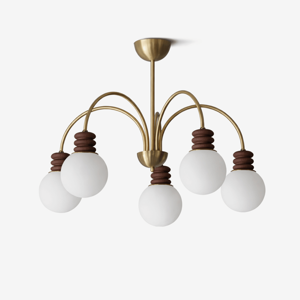 Bravelle Arc Chandelier – Modern Brass & Wood Pendant Light for Dining Room