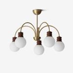 Bravelle Arc Chandelier – Modern Brass & Wood Pendant Light for Dining Room