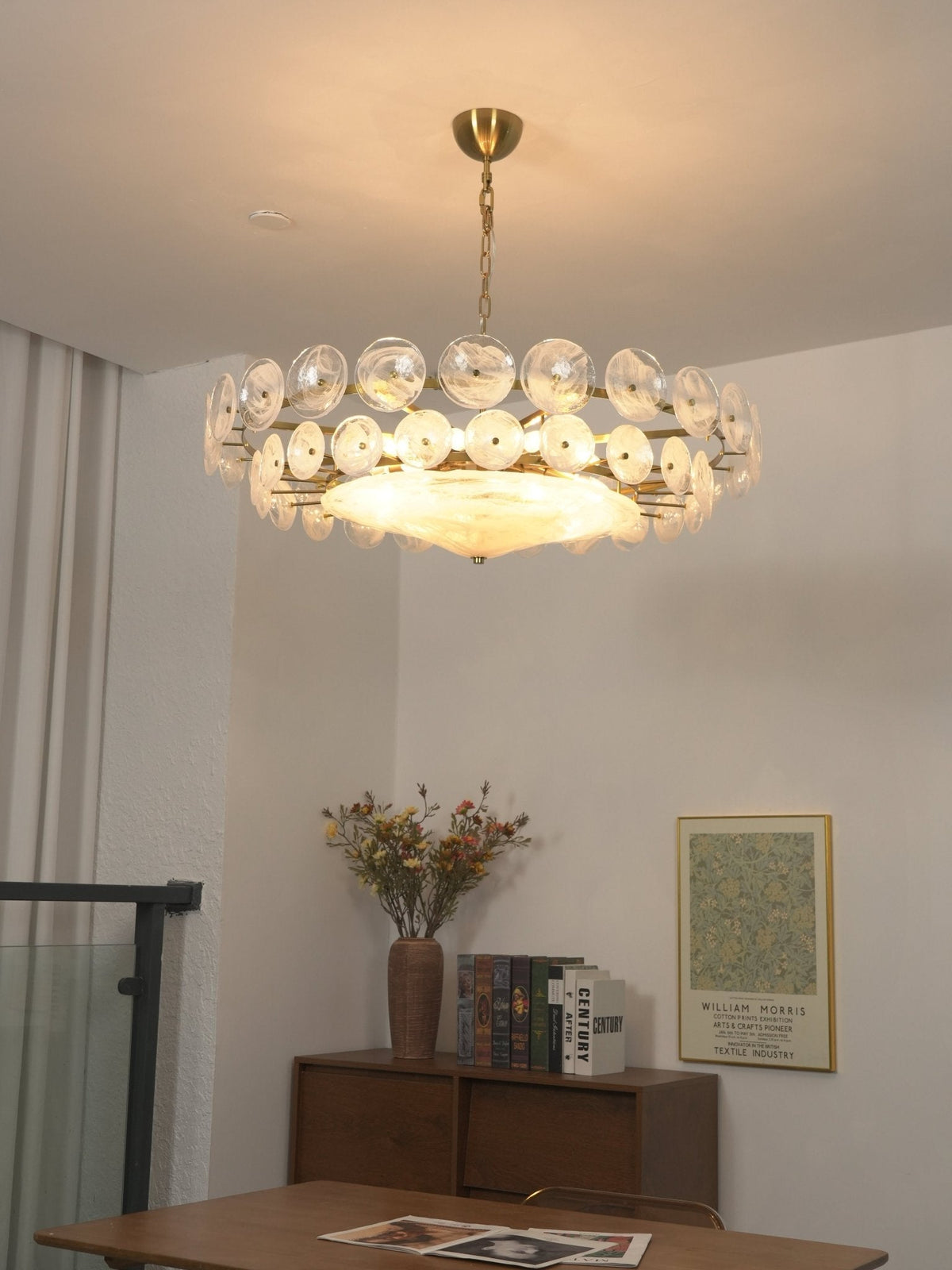 Solaris Disc Glass Chandelier – Two-Tier Gold & Murano-Style Glass Pendant