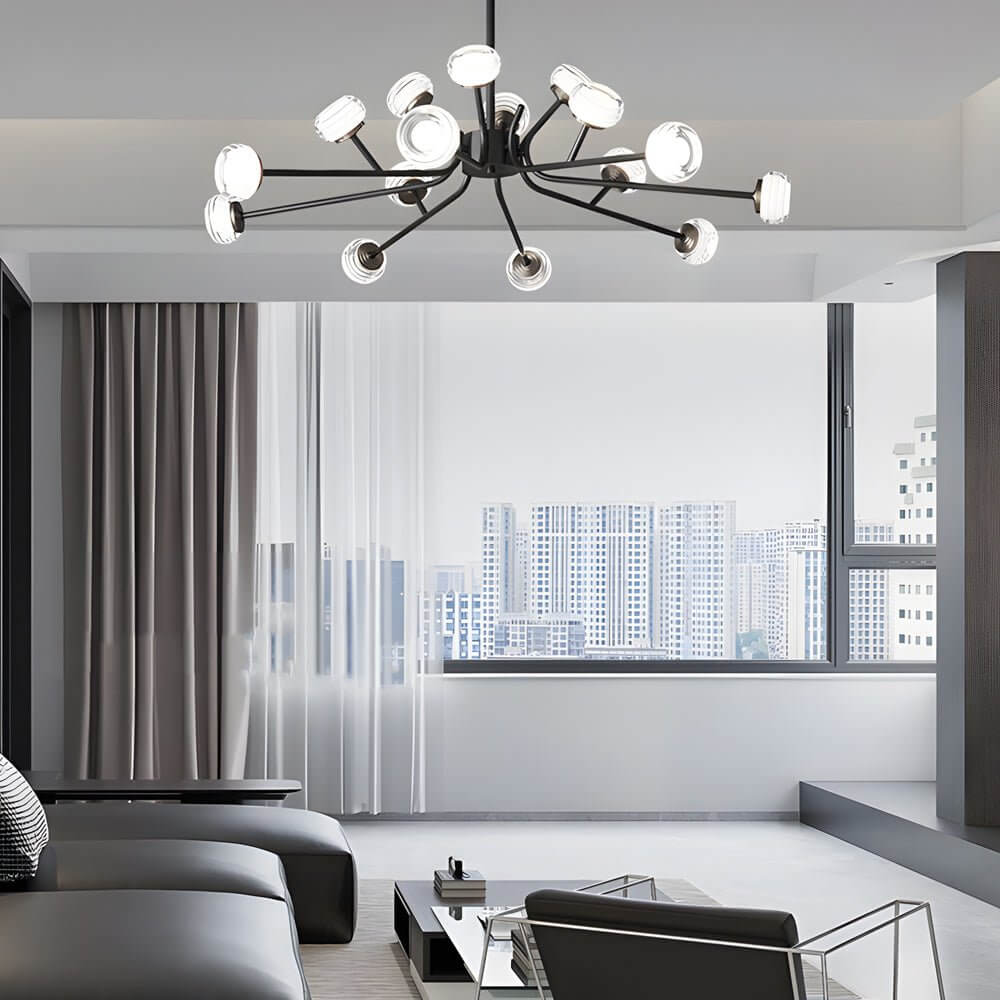 Aurelia LED Sputnik Chandelier in Matte Black with Clear Acrylic Spheres
