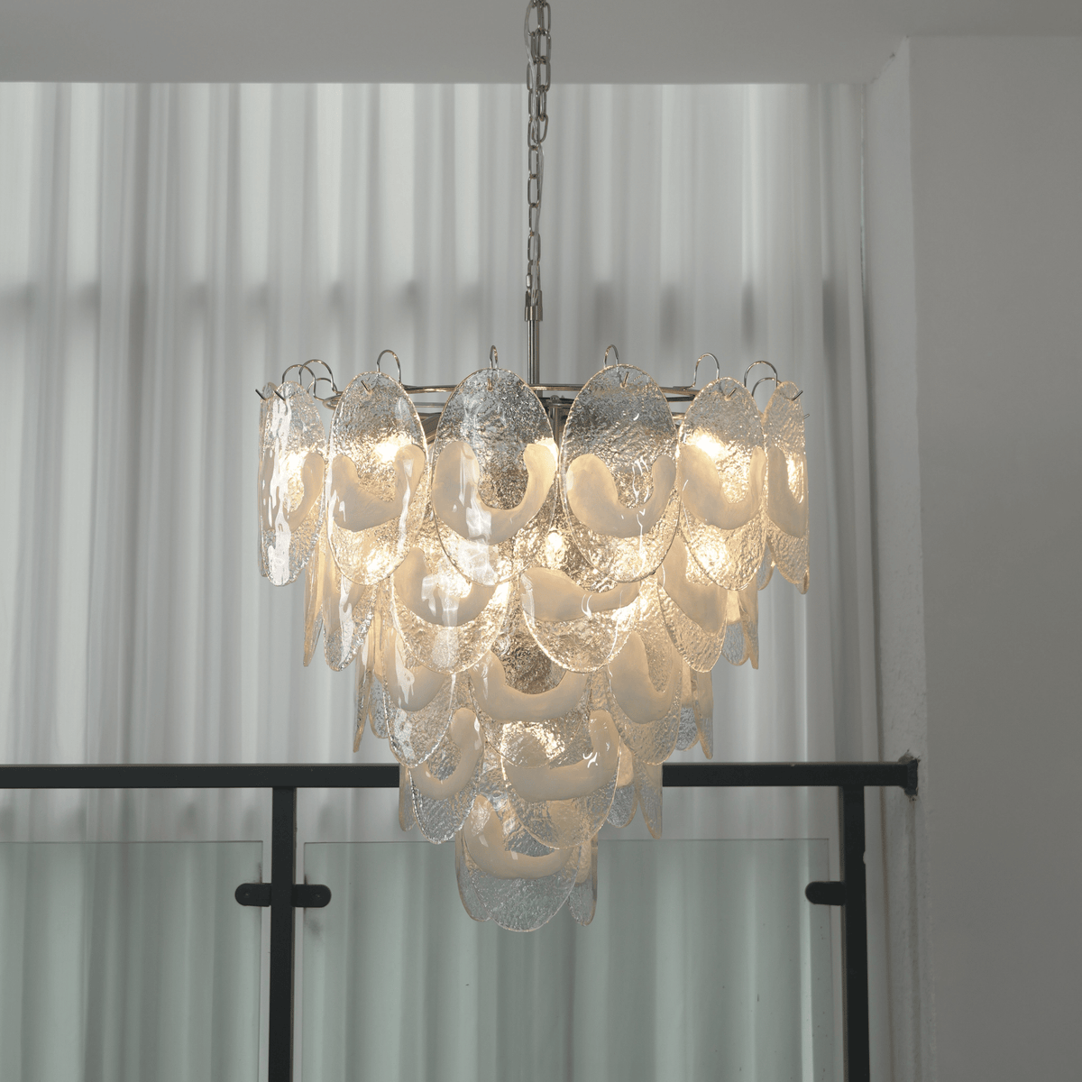 Frostelle Glass Chandelier – Hand-Cast Murano Style Pendant for Dining & Living Rooms