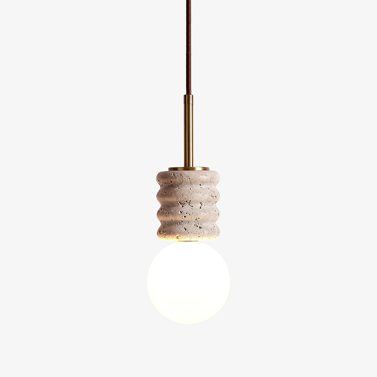 Alvia Travertine Pendant Light – Sculpted Stone & Brass Modern Hanging Lamp