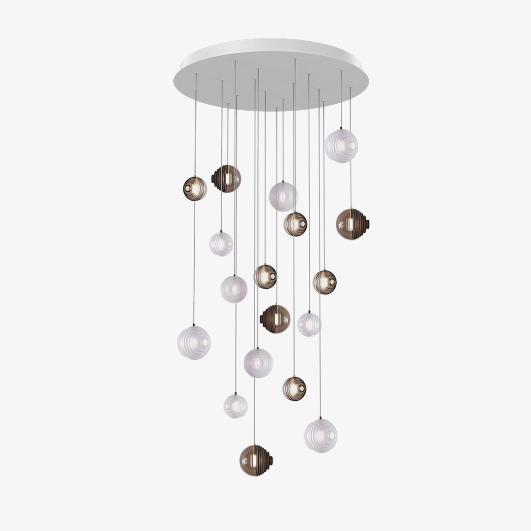 Cosmic Sphere Cascade Chandelier – Modern Glass Pendant Light for Dining Room and Living Room