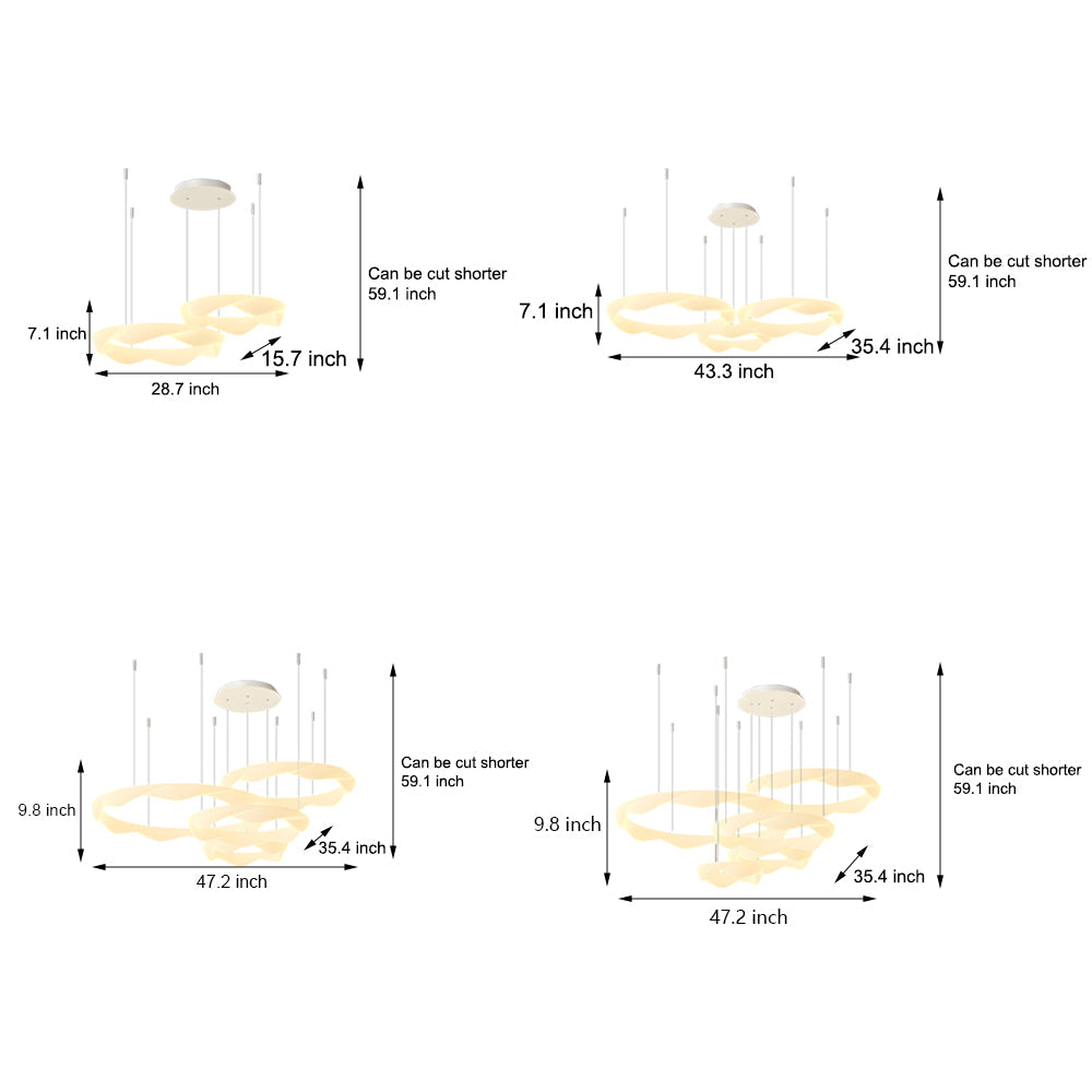 Wavy Circle Rings Three Step Dimming Led White Cream Modern Chandelier