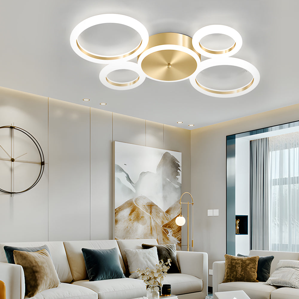 Modern Gold Led Flush Mount Rings Circle Ceiling Light Fixture