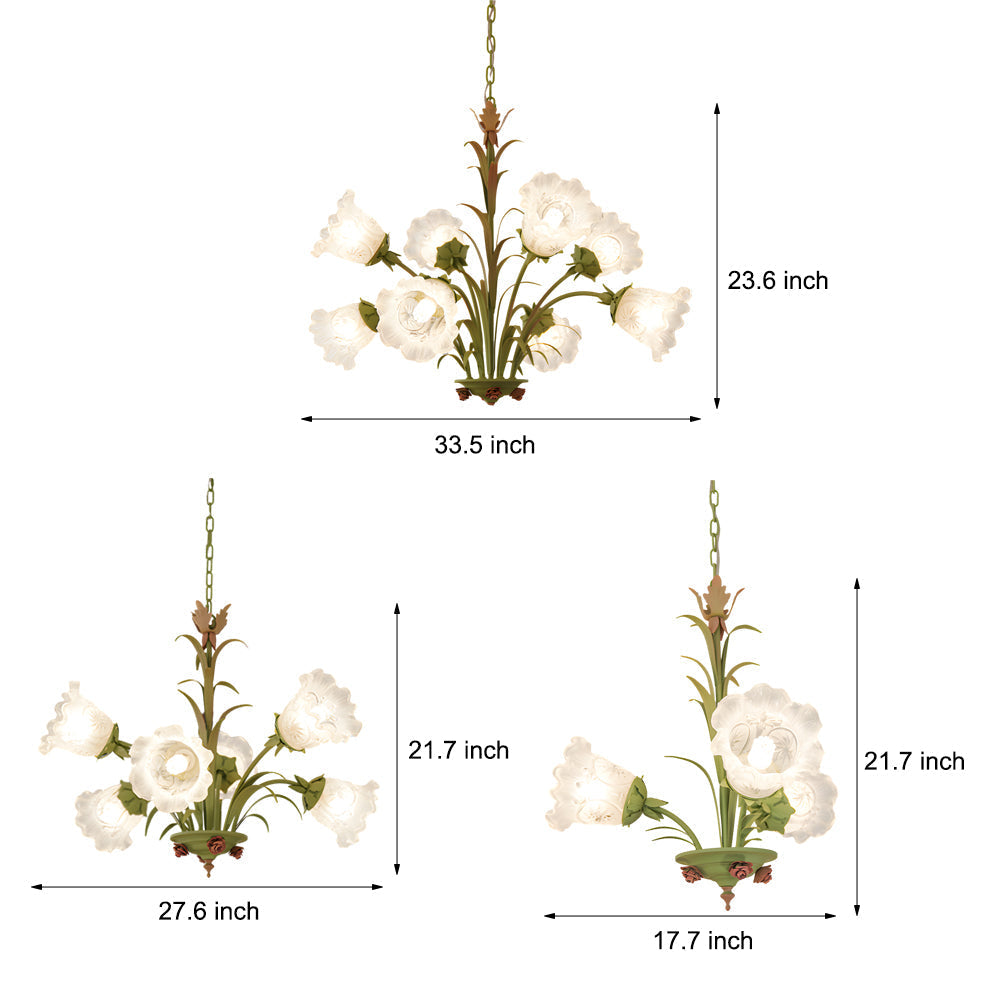 Modern Pastoral Green Flower Hanging Chandelier 3 6 8 Light