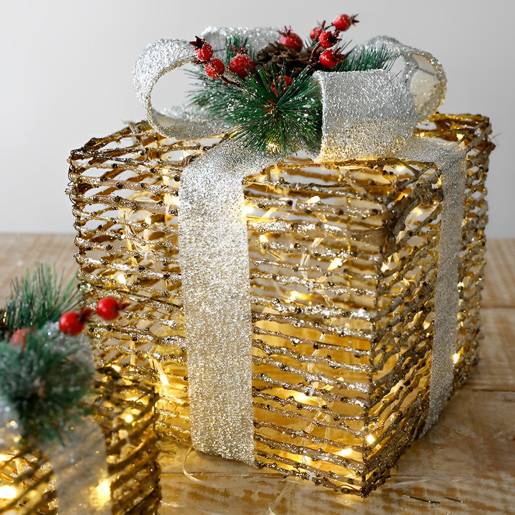 Set of 3 Festive Gift Box Decorations in Modern Style for Holiday Interiors