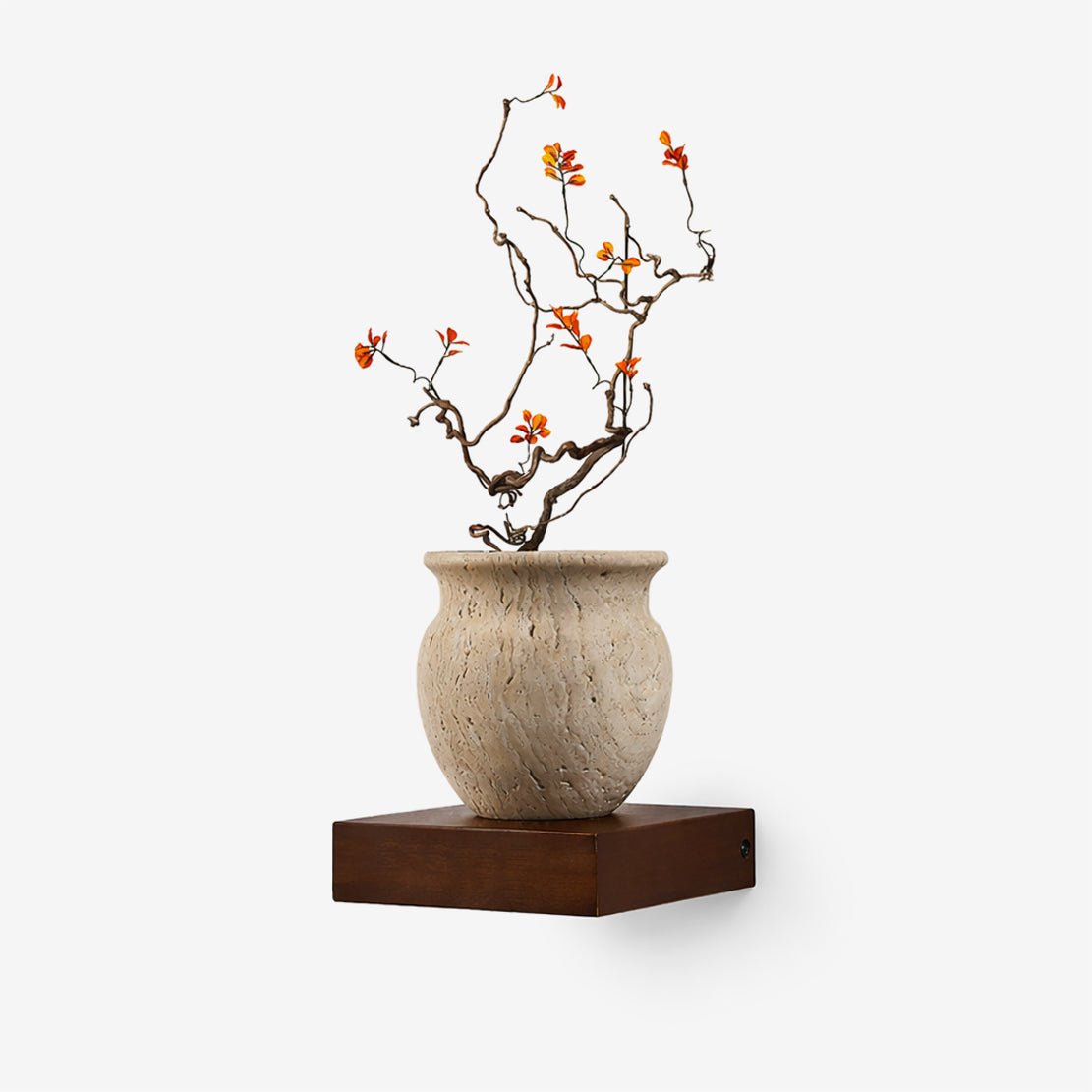 Arbor Sculptural Wall Sconce in Yellow Travertine and Wood