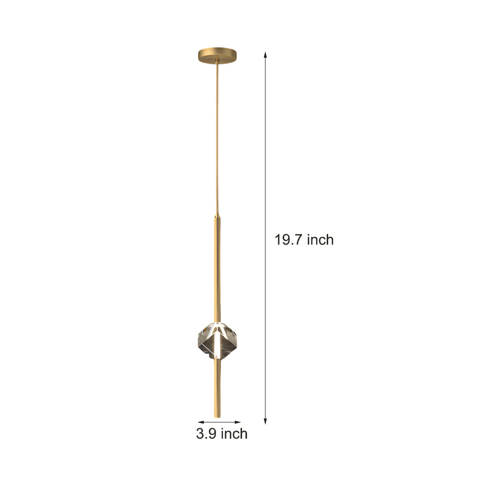 Modern 1 Light Copper Single Crystal Pendant Light With 3 Step Dimming Led