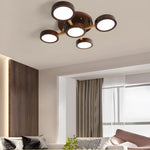 Modern Sputnik 3 4 5 Light Walnut Circles Flush Mount Led Ceiling Light