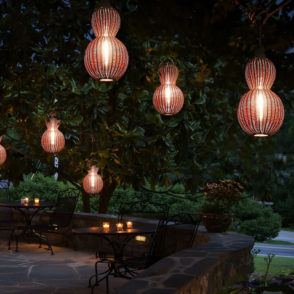 Woven Rattan Gourd Hanging Lamp Outdoor Pendant Light For Patio