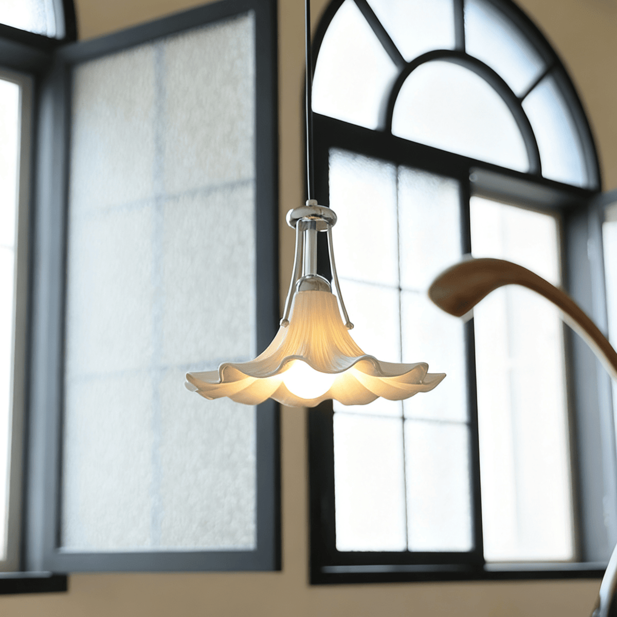 Mugena Floral Glass Pendant Light in Chrome for Dining and Living Spaces