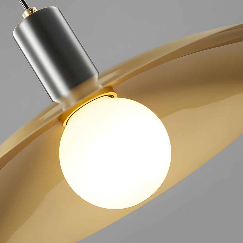 1 Light Mid Century Brass Flared Pendant Light With White Glass Shade