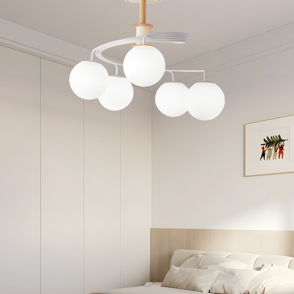 5 Light Glass Ball Spiral Metallic Semi Flush Mount Ceiling Light