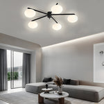 White Glass Bubble Black Semi Flush Ceiling Light