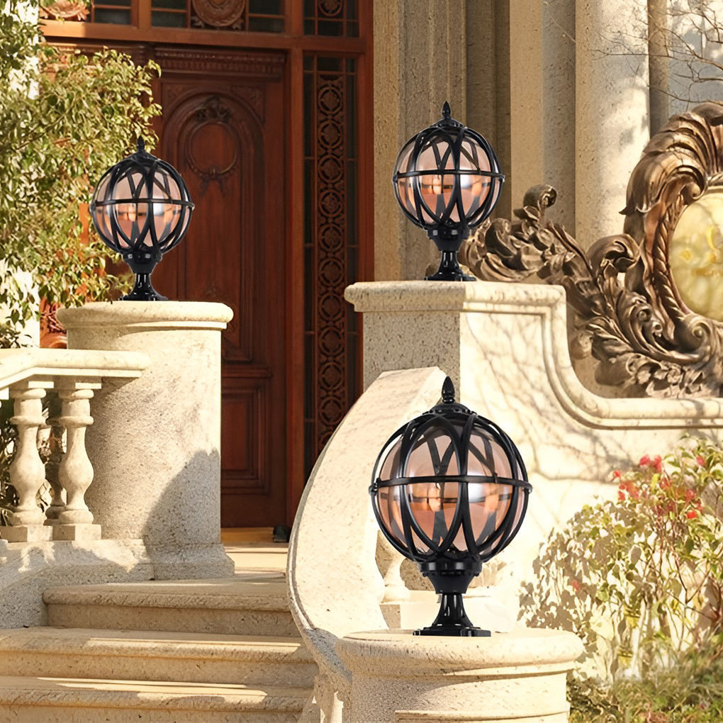 Round Glass E27 Waterproof Outdoor Post Light