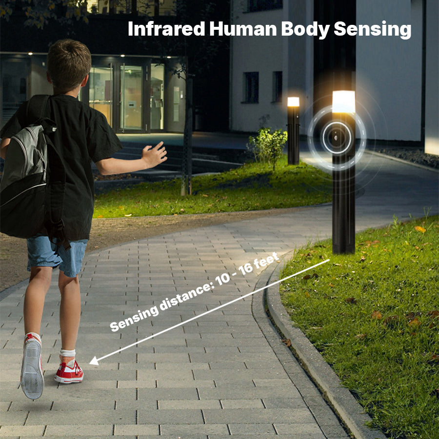 Solar-Powered Black Aluminum Bollard Light with Motion Sensor for Pathways