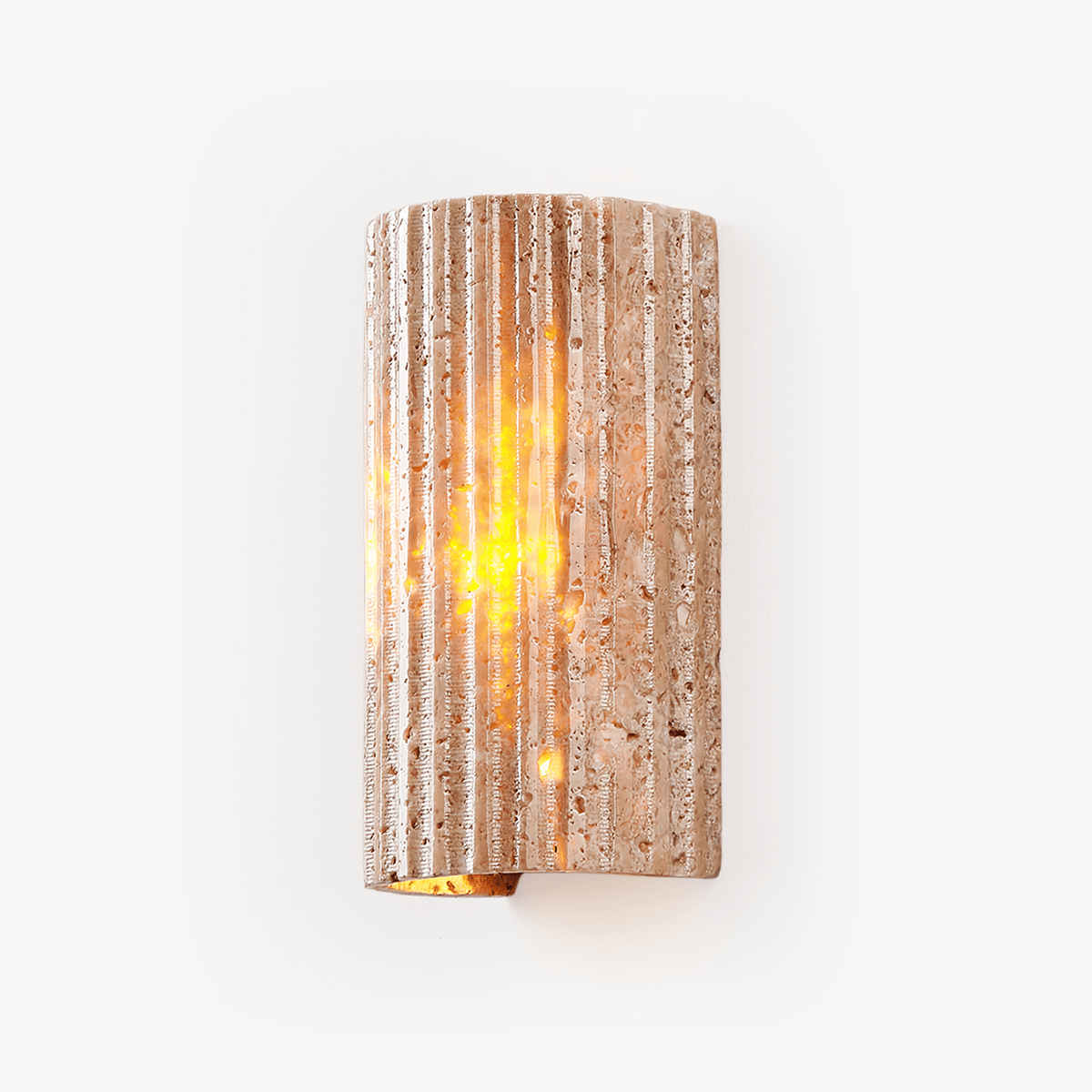 Solunar Veil Wall Sconce — Fluted Travertine LED Wall Light
