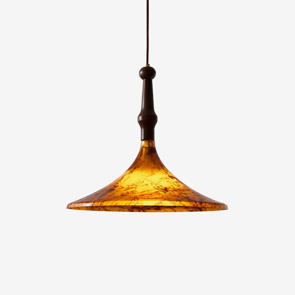 Marcona Wood & Amber Glass Pendant Light for Dining and Living Spaces