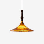 Marcona Wood & Amber Glass Pendant Light for Dining and Living Spaces