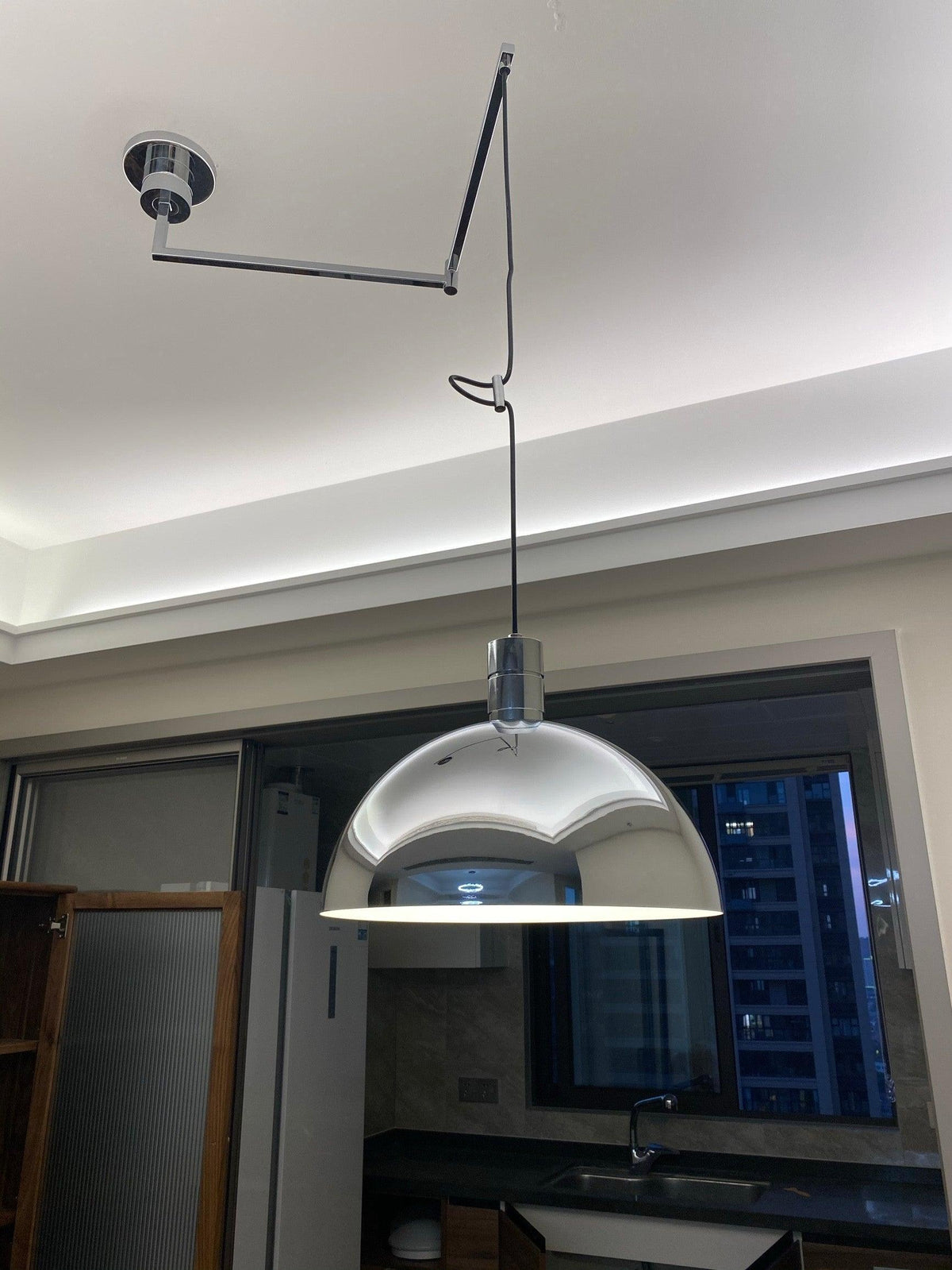 Piper Bliss Adjustable Pendant Light in Chrome and White