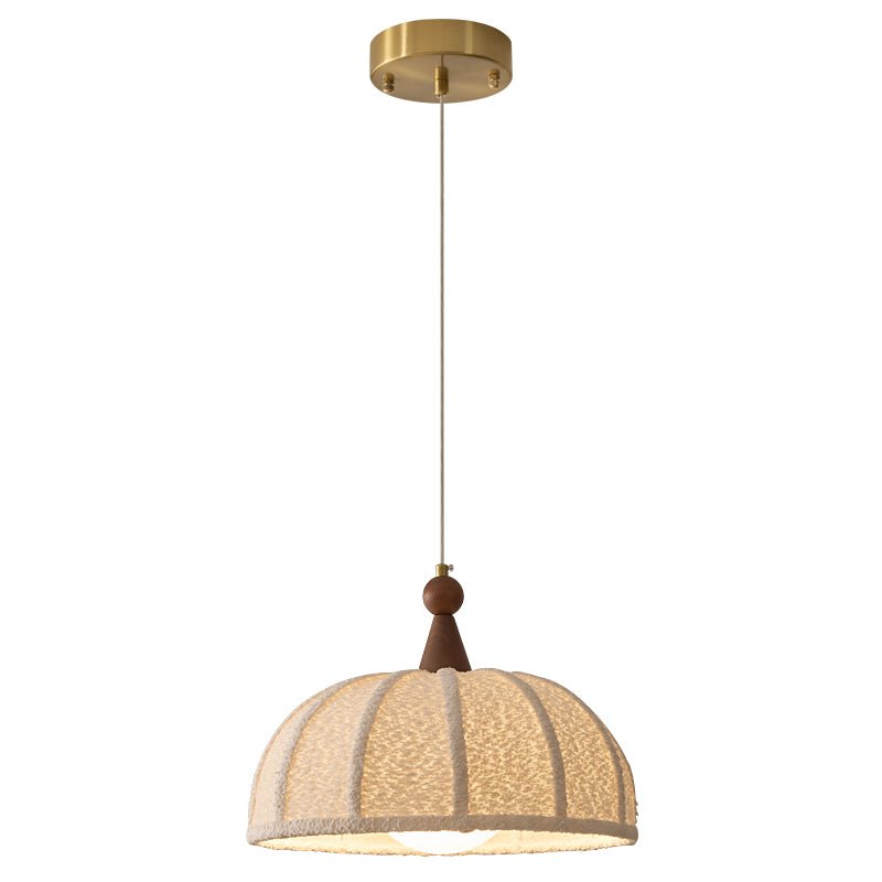 Boucle Harbor Pendant Light – Textured Dome with Walnut Accent
