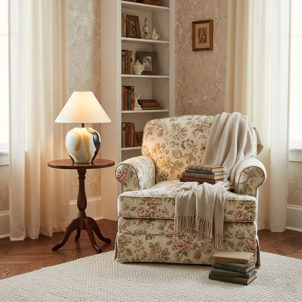Artisan Ceramic Table Lamp with Abstract Terracotta Pattern and Beige Linen Shade