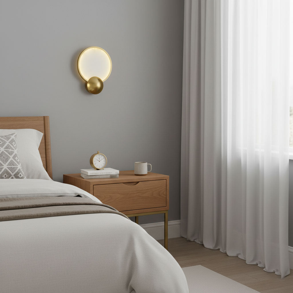 Accent Alabaster Wall Sconce in Brushed Gold – Modern LED Wall Light for Bedroom, Living Room & Hallway