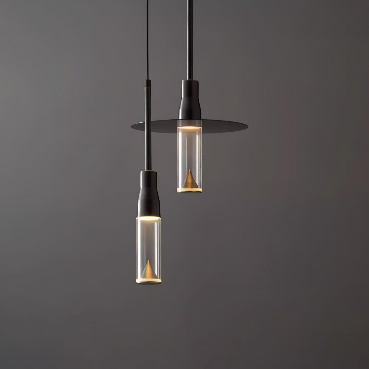 Modern Acrylic Hat Plate Pendant Light with Brass Accents