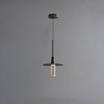 Modern Acrylic Hat Plate Pendant Light with Brass Accents