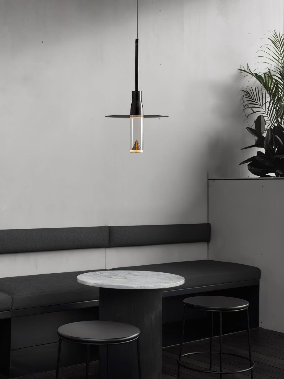 Modern Acrylic Hat Plate Pendant Light with Brass Accents