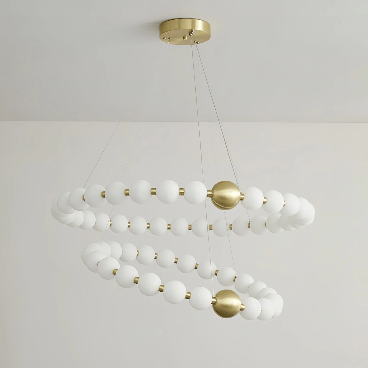 Acrylic Pearl Chandelier in Brass – Modern LED Pendant for Dining Room and Living Room