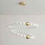 Acrylic Pearl Chandelier in Brass – Modern LED Pendant for Dining Room and Living Room