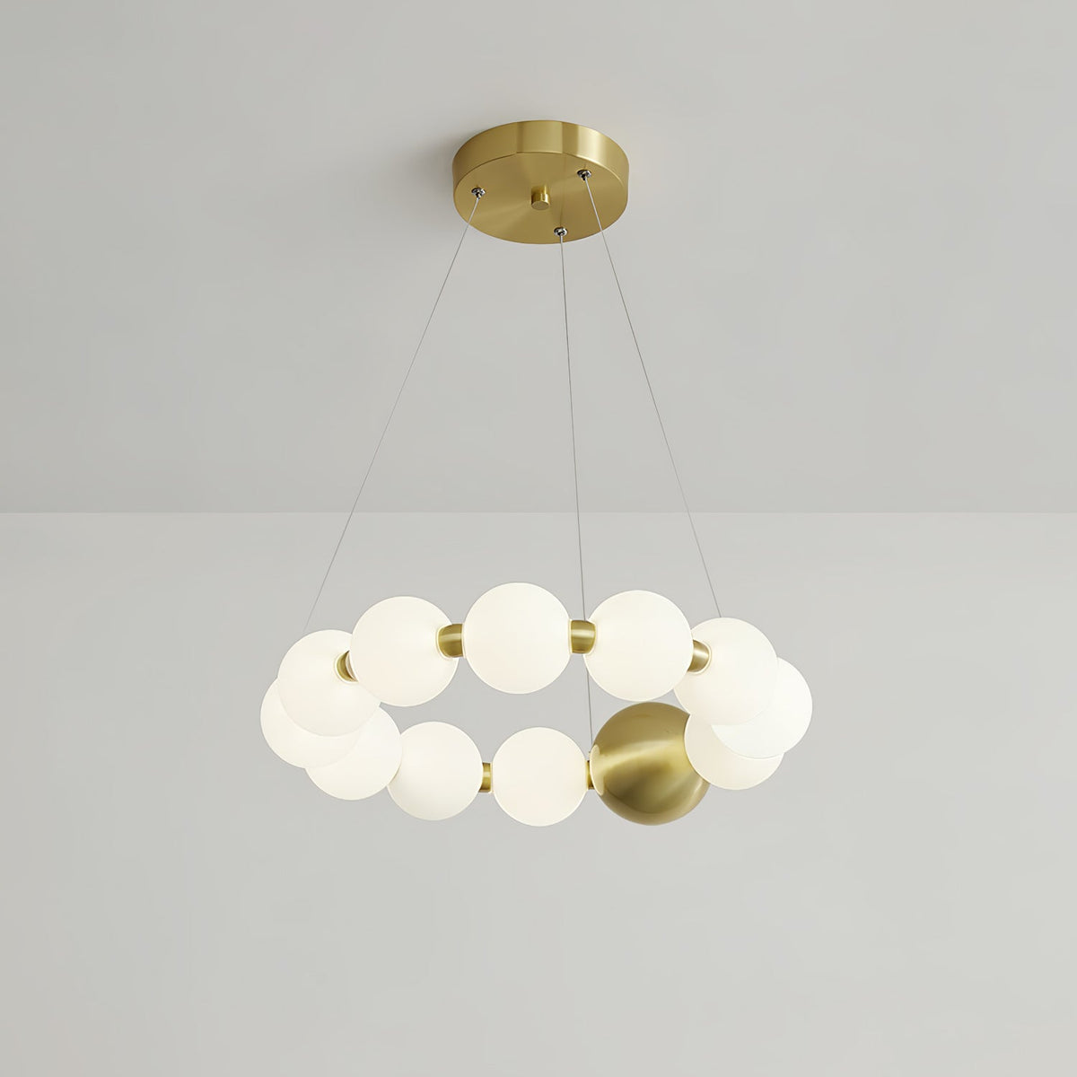Acrylic Pearl Chandelier in Brass – Modern LED Pendant for Dining Room and Living Room