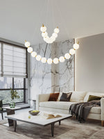 Acrylic Pearl Chandelier in Brass – Modern LED Pendant for Dining Room and Living Room